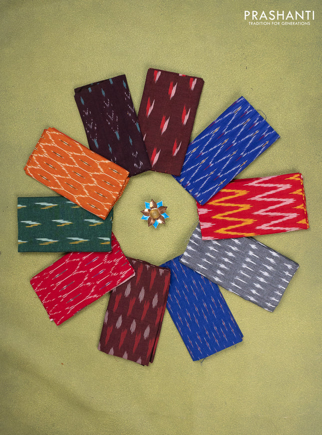 Ikat cotton blouse bits multi colour and multi design Pack of 10