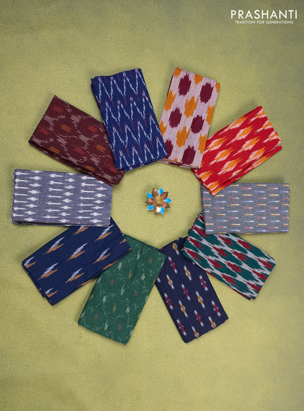 Ikat cotton blouse bits multi colour and multi design Pack of 10