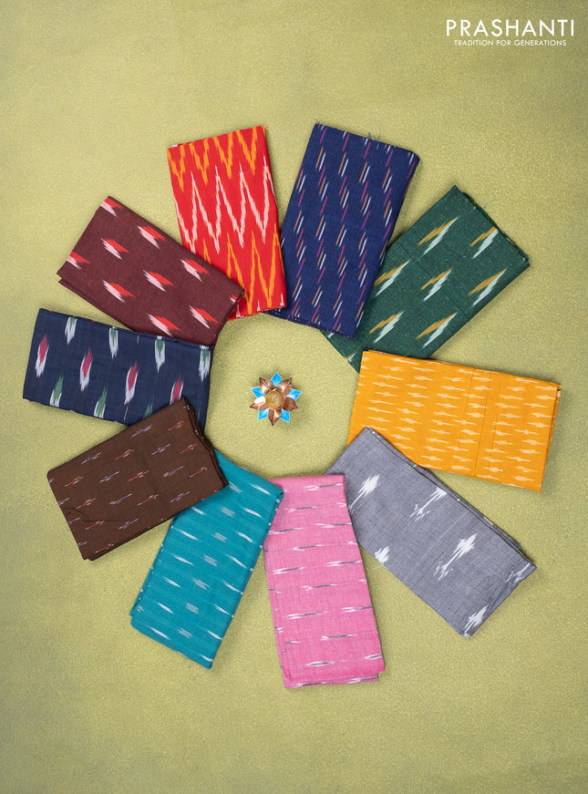 Ikat cotton blouse bits multi colour and multi design Pack of 10