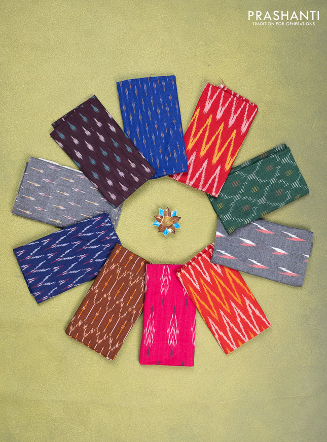 Ikat cotton blouse bits multi colour and multi design Pack of 10