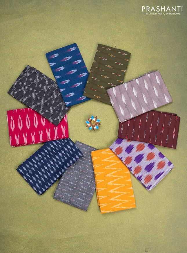 Ikat cotton blouse bits multi colour and multi design Pack of 10