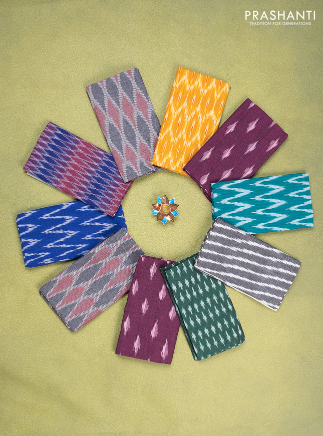 Ikat cotton blouse bits multi colour and multi design Pack of 10