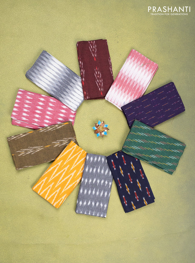 Ikat cotton blouse bits multi colour and multi design Pack of 10