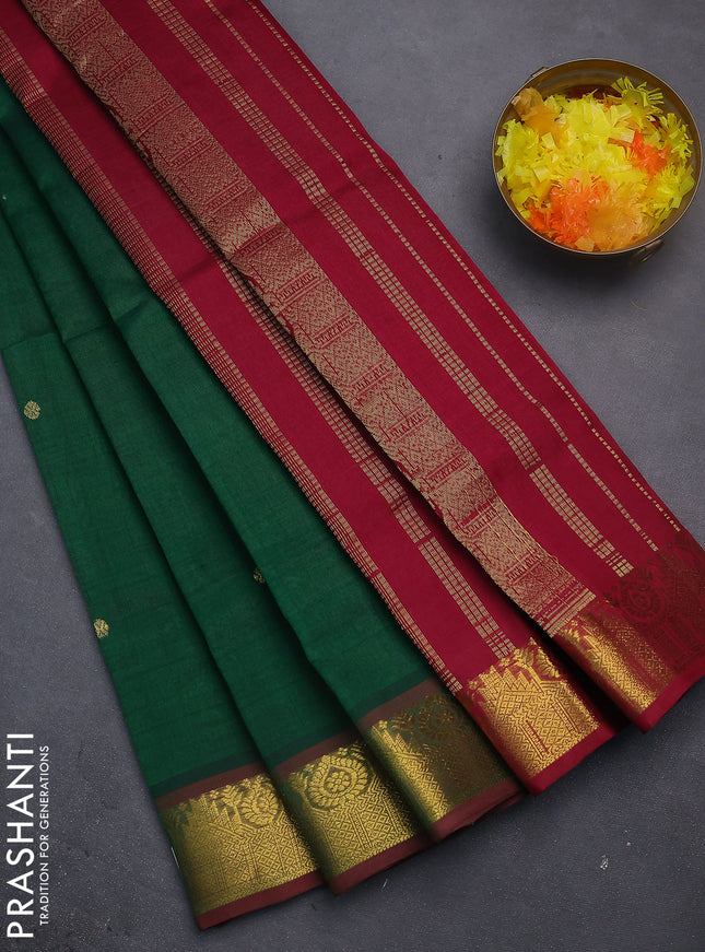 Silk cotton saree green and maroon with zari woven buttas and zari woven border