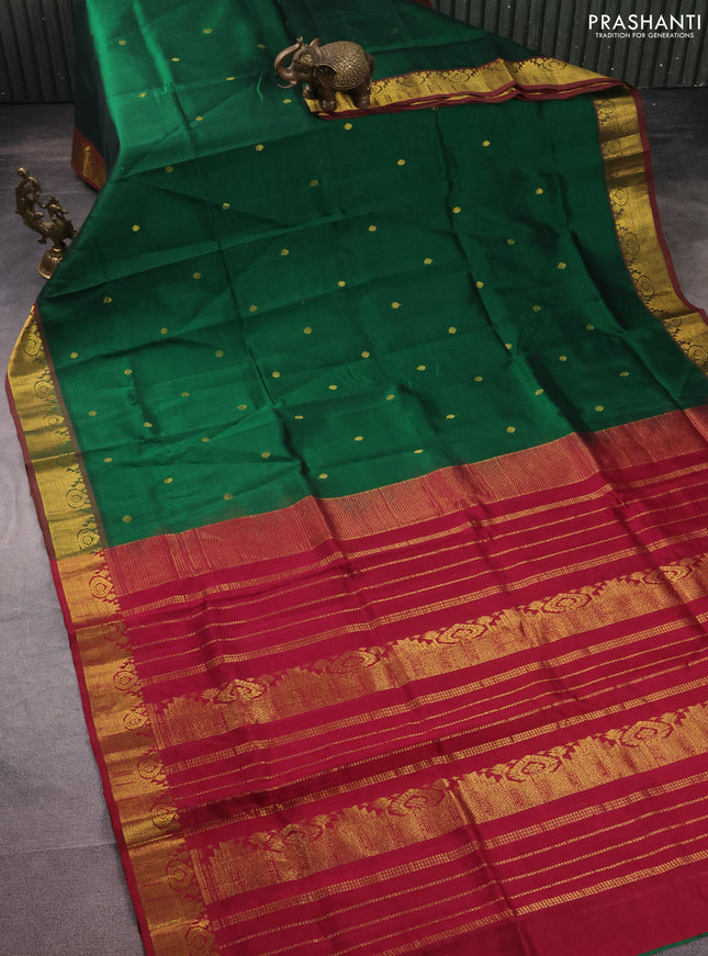 Silk cotton saree green and maroon with zari woven buttas and zari woven border