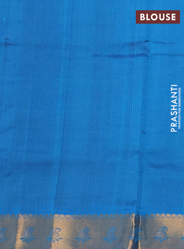 Silk cotton saree maroon and cs blue with zari woven buttas and zari woven border