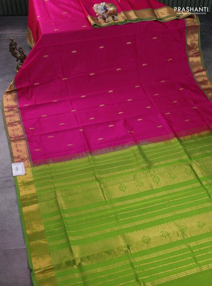 Silk cotton saree pink and light green with zari woven paisley buttas and zari woven border
