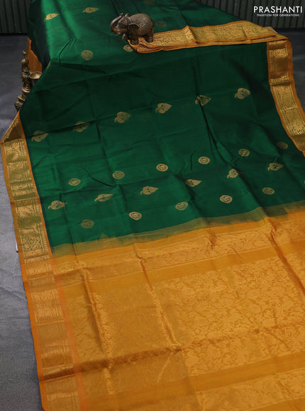 Silk cotton saree green and mango yellow with zari woven buttas and zari woven border