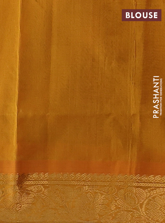 Silk cotton saree green and mango yellow with zari woven buttas and zari woven border
