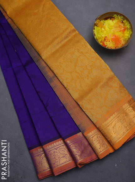 Silk cotton saree blue and mango yellow with zari woven buttas and zari woven border