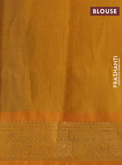 Silk cotton saree blue and mango yellow with zari woven buttas and zari woven border
