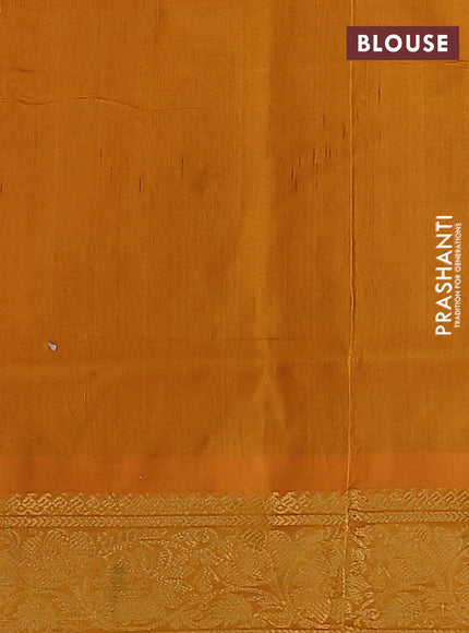 Silk cotton saree kumkum red and mango yellow with zari woven buttas and zari woven border