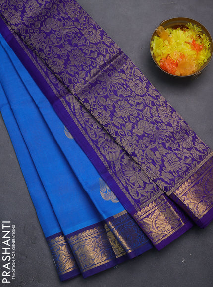 Silk cotton saree cs blue and blue with zari woven buttas and zari woven annam border