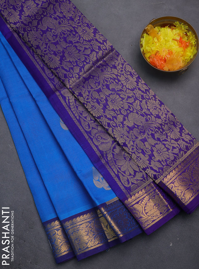 Silk cotton saree cs blue and blue with zari woven buttas and zari woven annam border