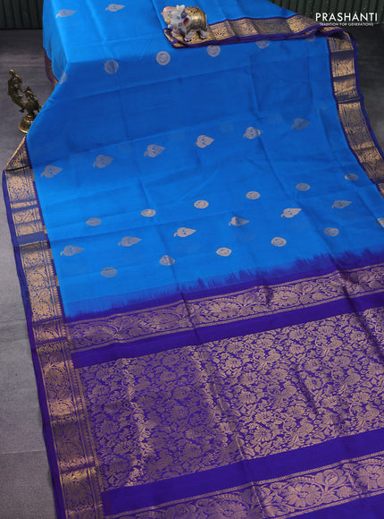 Silk cotton saree cs blue and blue with zari woven buttas and zari woven annam border