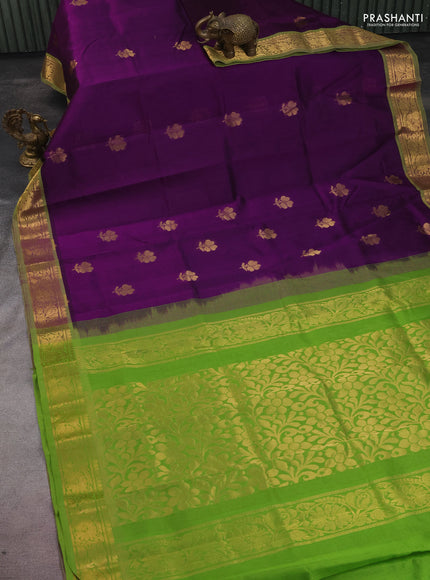 Silk cotton saree purple and light green with zari woven floral buttas and zari woven border
