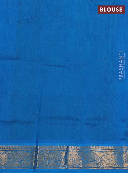 Silk cotton saree green and cs blue with zari woven floral buttas and zari woven border