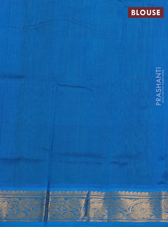 Silk cotton saree green and cs blue with zari woven floral buttas and zari woven border