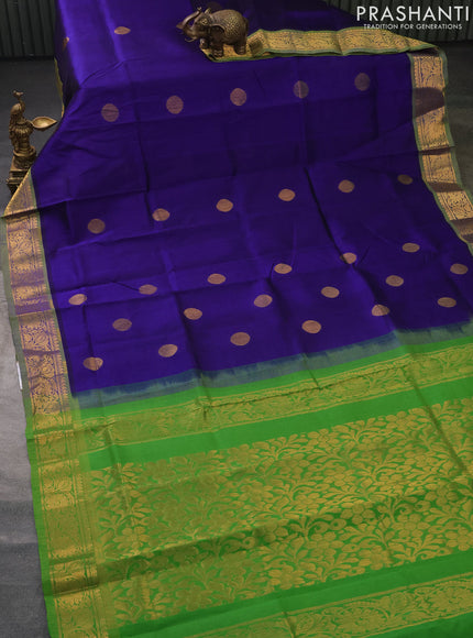 Silk cotton saree blue and light green with zari woven geometric buttas and rich zari woven border