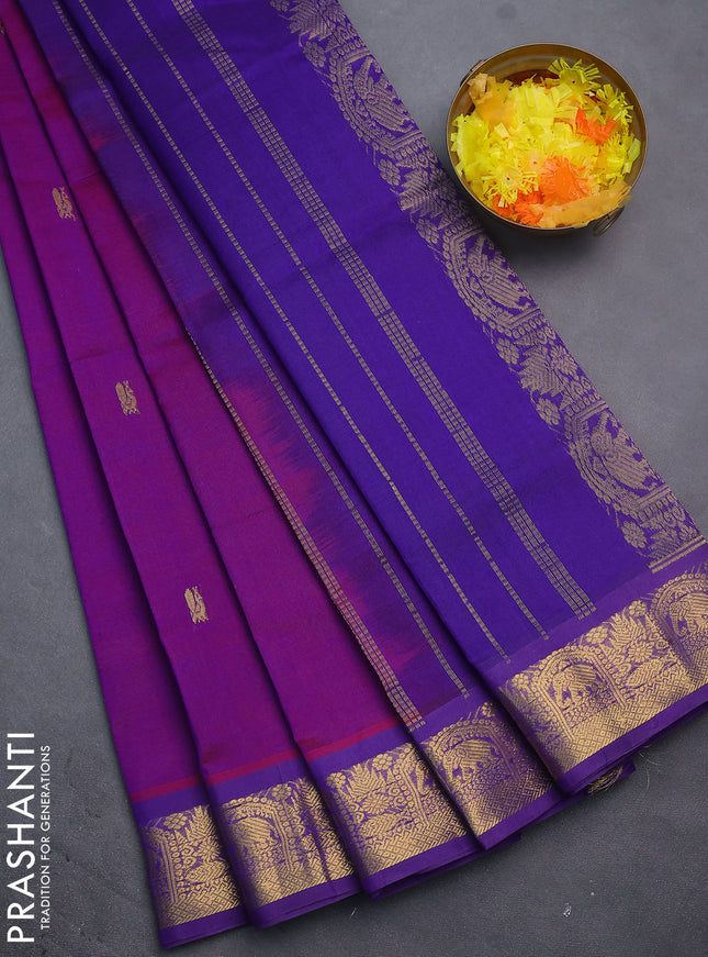 Silk cotton saree dual shade of purple and violet with zari woven buttas and rich zari woven border