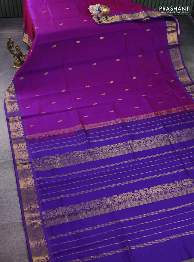 Silk cotton saree dual shade of purple and violet with zari woven buttas and rich zari woven border