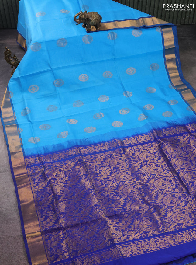 Silk cotton saree cs blue and blue with zari woven buttas and rich zari woven border