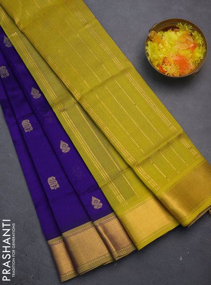 Silk cotton saree blue and lime yellow with zari woven buttas and rich zari woven border