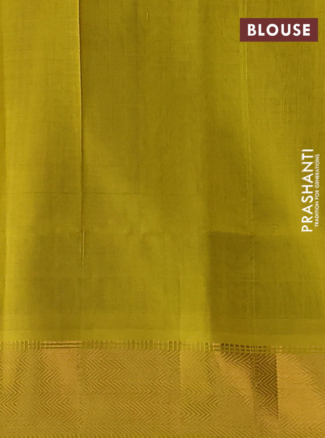 Silk cotton saree blue and lime yellow with zari woven buttas and rich zari woven border