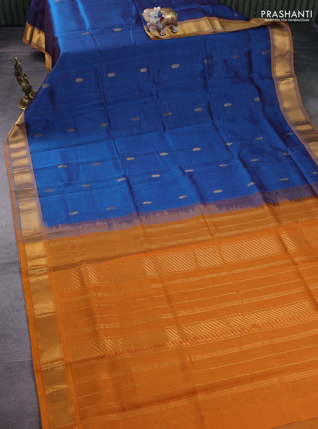 Silk cotton saree peacock blue and mustard yellow with zari woven buttas and rich zari woven border