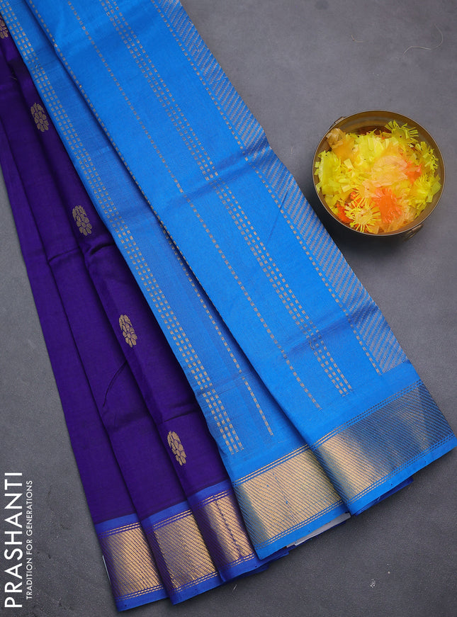 Silk cotton saree blue and cs blue with zari woven floral buttas and zari woven border