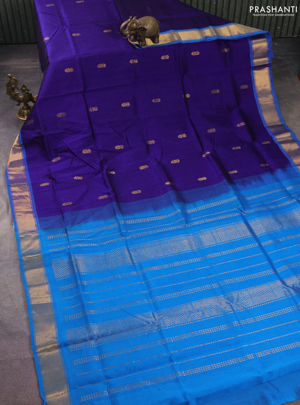 Silk cotton saree blue and cs blue with zari woven floral buttas and zari woven border