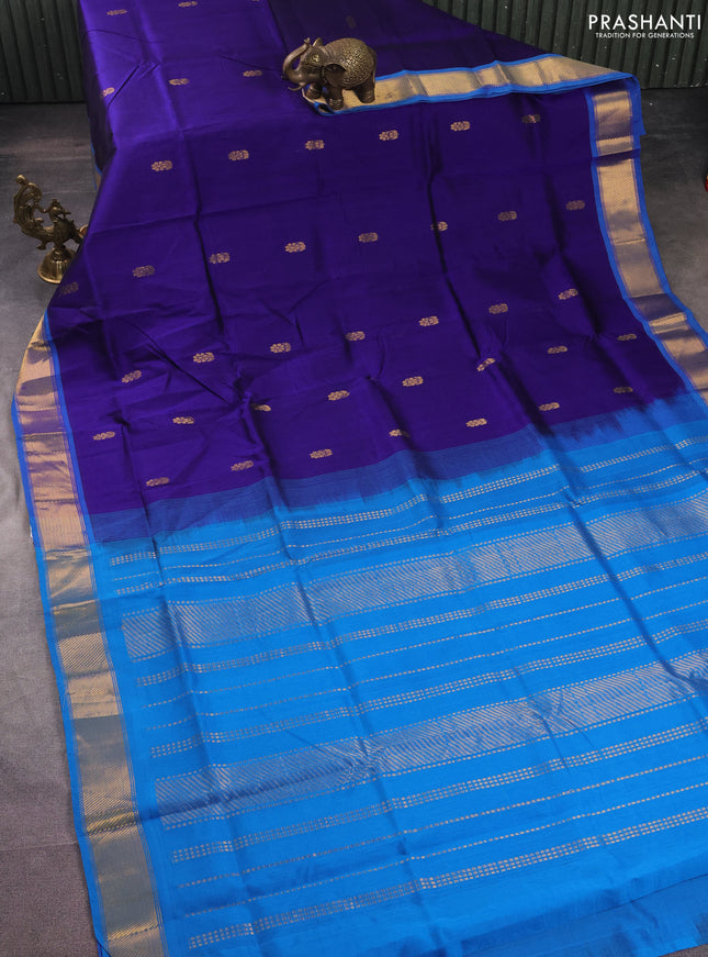 Silk cotton saree blue and cs blue with zari woven floral buttas and zari woven border