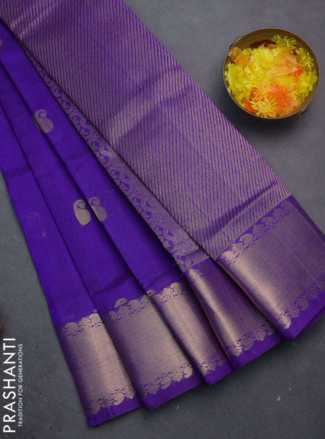 Silk cotton saree violet with paisley zari woven buttas and zari woven border