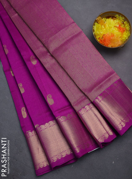 Silk cotton saree purple with paisley zari woven buttas and zari woven border