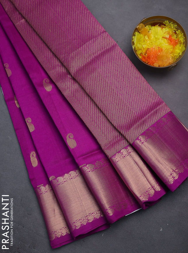 Silk cotton saree purple with paisley zari woven buttas and zari woven border