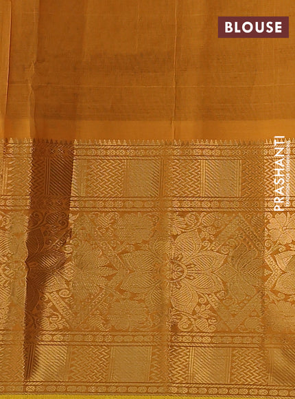 Silk cotton saree violet and mustard yellow with allover silver & gold zari woven buttas and long rich zari woven border