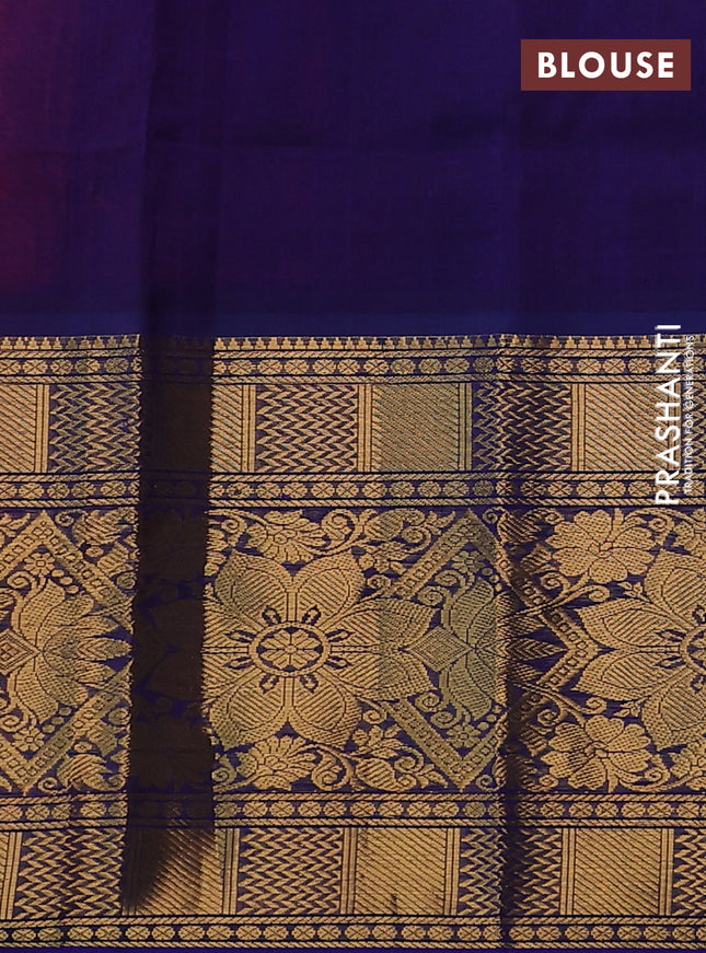 Silk cotton saree pink and dark blue with allover silver & gold zari woven buttas and long rich zari woven border