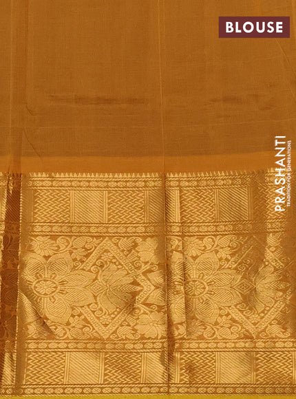 Silk cotton saree blue and mustard yellow with silver & gold zari woven muniya buttas and long zari woven border