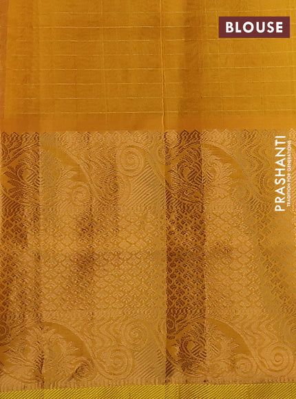 Silk cotton saree maroon and mustard yellow with allover zari checks & buttas and long zari woven border