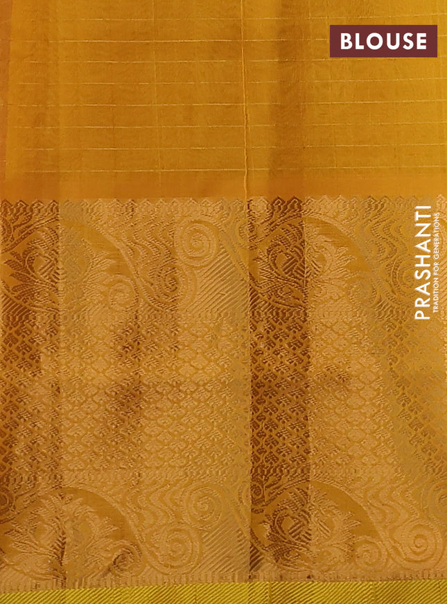 Silk cotton saree maroon and mustard yellow with allover zari checks & buttas and long zari woven border