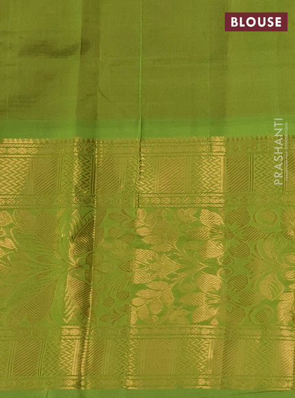 Silk cotton saree pink and light green with silver & gold zari woven muniya buttas and long zari woven border