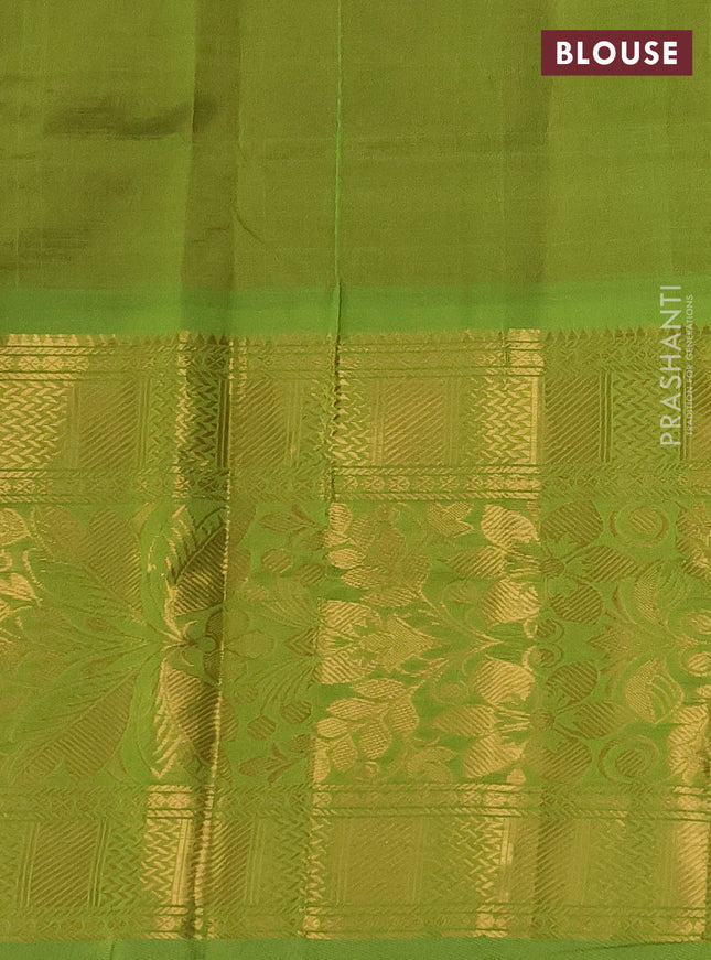 Silk cotton saree pink and light green with silver & gold zari woven muniya buttas and long zari woven border