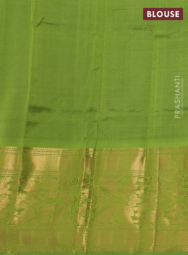 Silk cotton saree dark blue and light green with allover silver & gold zari woven buttas and long rich zari woven border