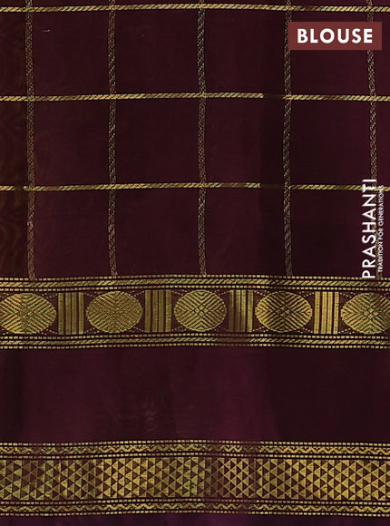 Silk cotton saree mustard yellow and wine shade with allover zari checked pattern and rettapet zari woven border