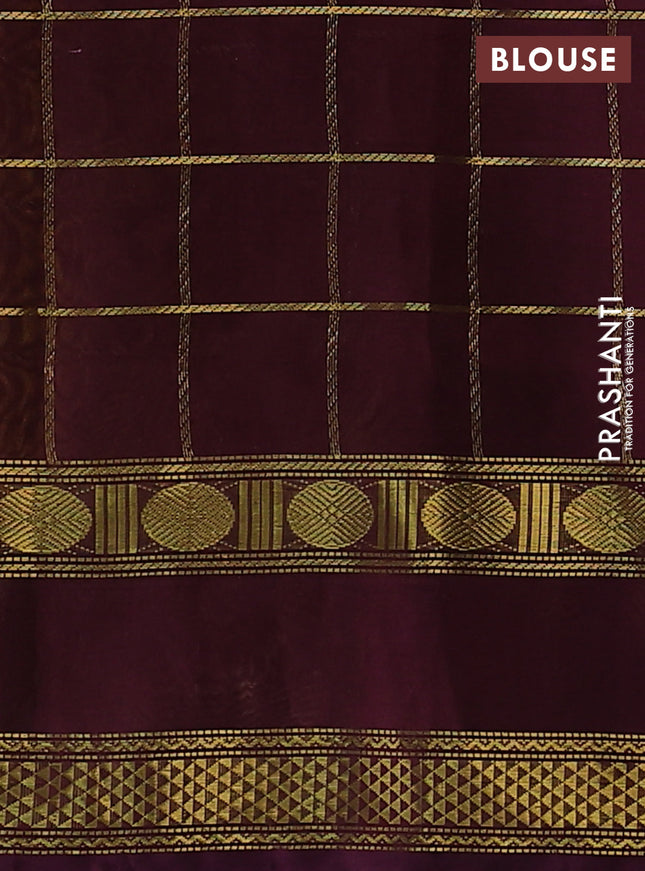 Silk cotton saree mustard yellow and wine shade with allover zari checked pattern and rettapet zari woven border