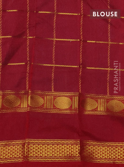 Silk cotton saree cs blue and red with allover zari checked pattern and rettapet zari woven border