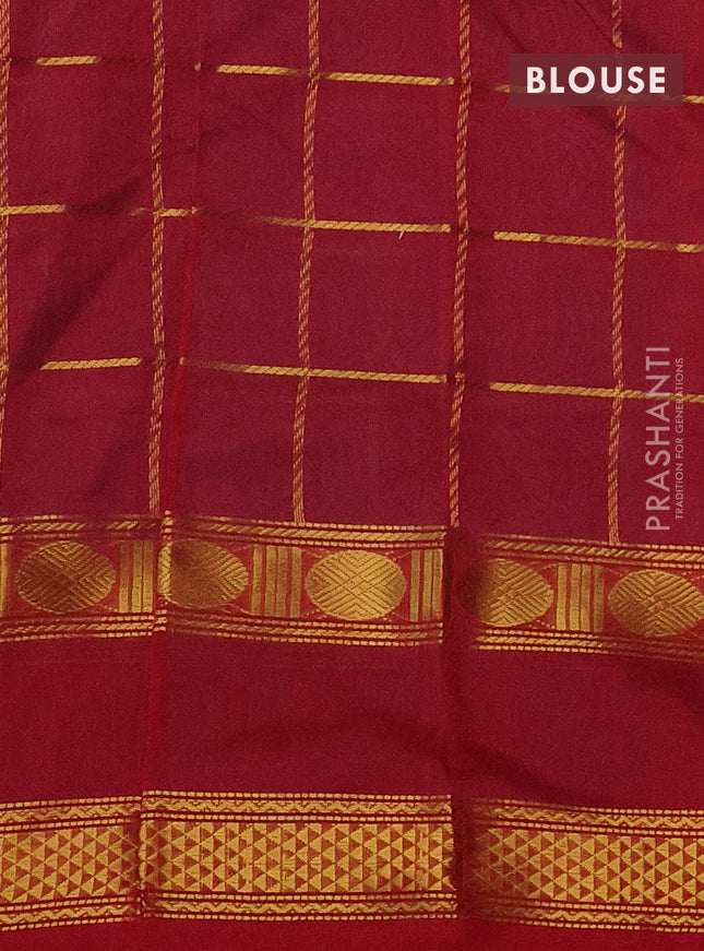 Silk cotton saree cs blue and red with allover zari checked pattern and rettapet zari woven border