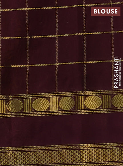 Silk cotton saree mango yellow and wine shade with allover zari checked pattern and rettapet zari woven border