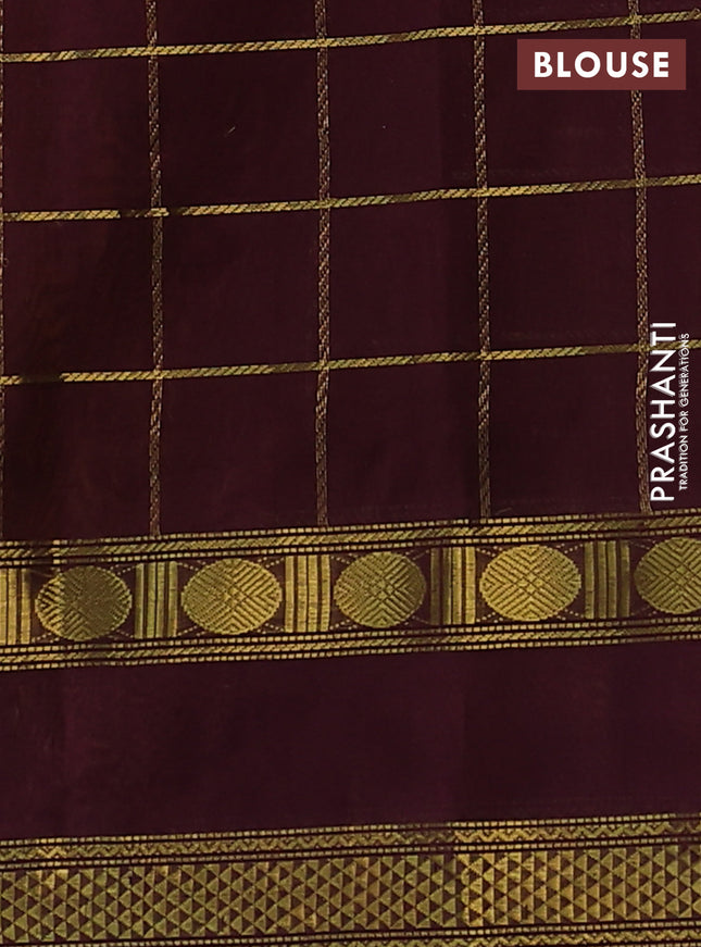 Silk cotton saree mango yellow and wine shade with allover zari checked pattern and rettapet zari woven border