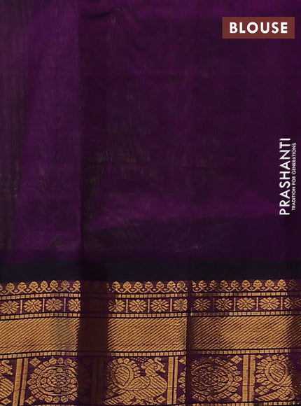 Silk cotton saree green and purple with allover zari checked pattern and rich zari woven border